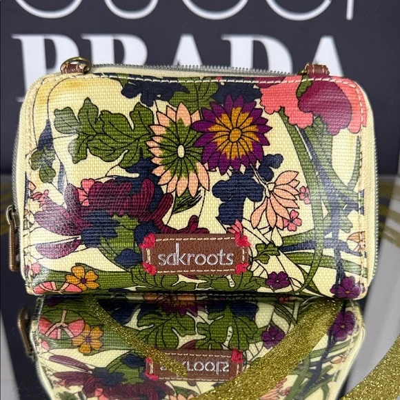 Sakroots Yellow Multi Floral Zip Wallet with Green, Purple & Pink Accents - Picture 6 of 10